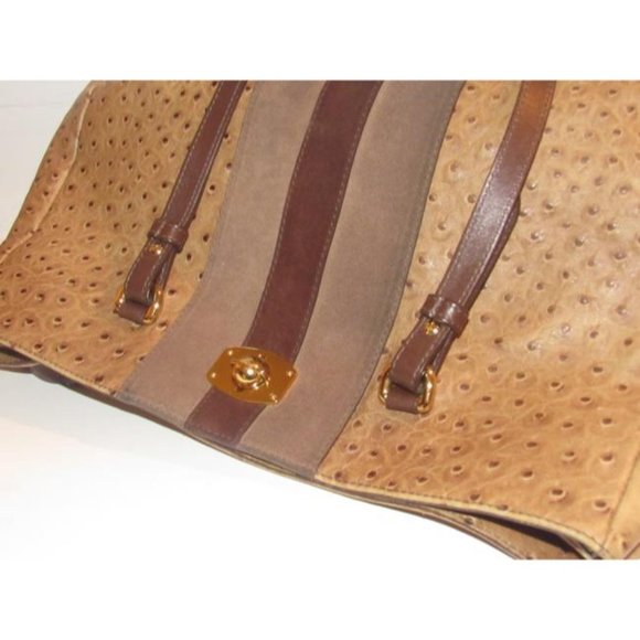 Furla Brown Ostrich XL Tote Embossed Leather And Suede Center Stripe - Picture 8 of 12